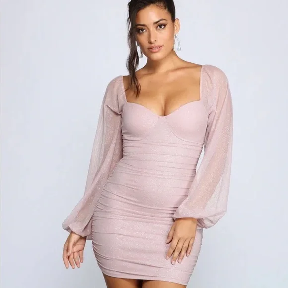 shimmer bodycon dress Shimmer bodycon dress in stretchable net fabric – Drape & Dazzle main image 0